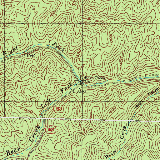 Topographic Map of Right Fork Upper Bear Creek, KY