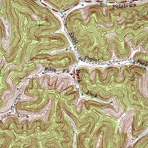 Topographic Map of Riley Fork, KY