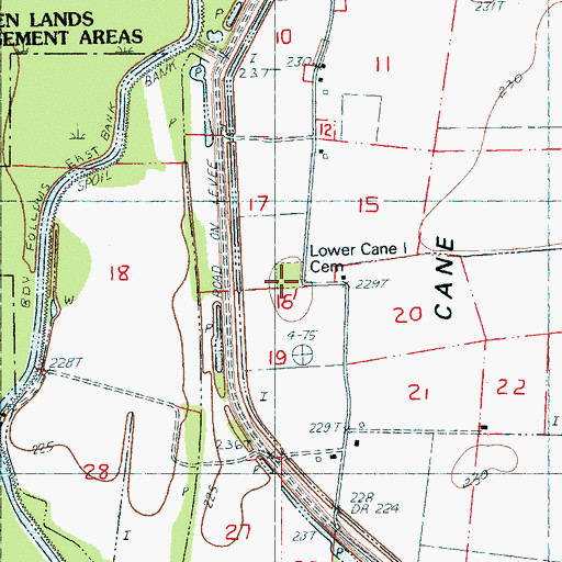Topographic Map of Lower Cane Island Cemetery, AR