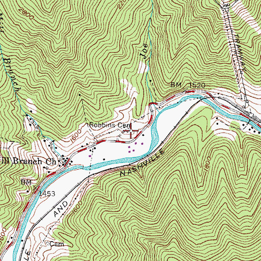 Topographic Map of Robbins Cemetery, KY