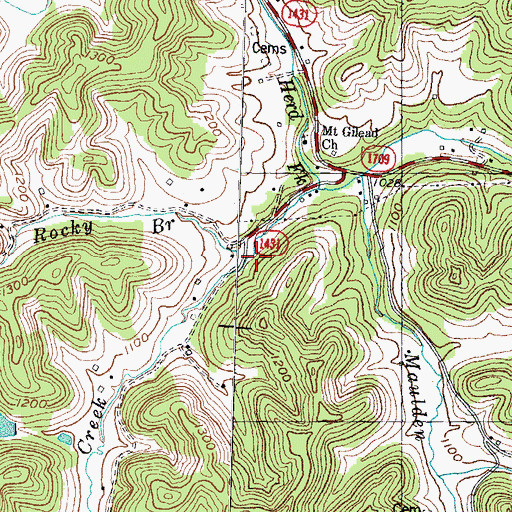 Topographic Map of Rocky Branch, KY