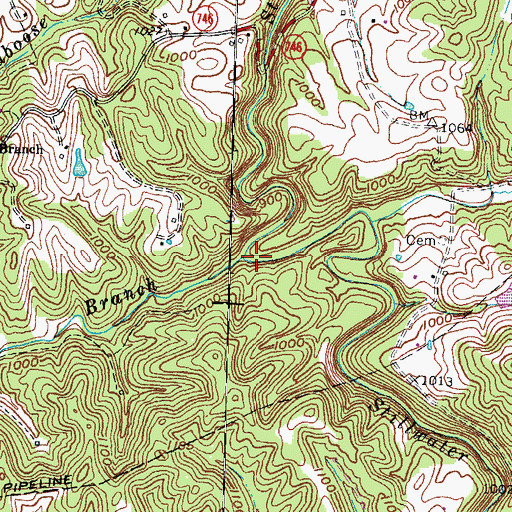 Topographic Map of Rocky Branch, KY
