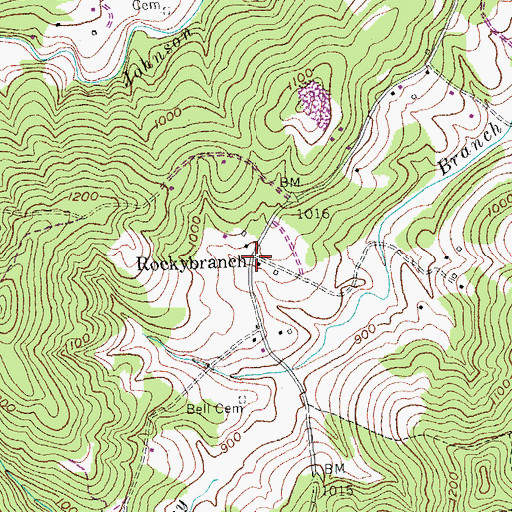 Topographic Map of Rockybranch, KY