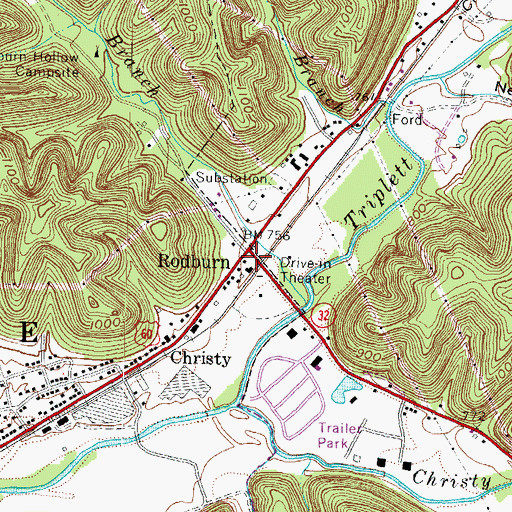 Topographic Map of Rodburn, KY