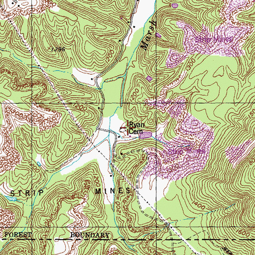 Topographic Map of Ryan Cemetery, KY
