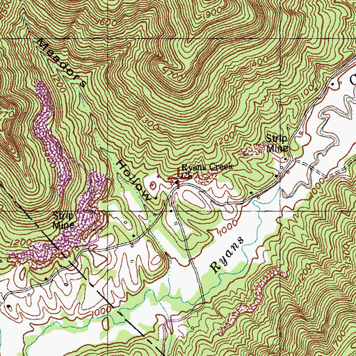 Topographic Map of Ryans Creek Church, KY