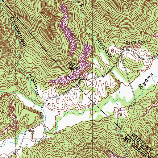 Topographic Map of Ryans Creek School, KY