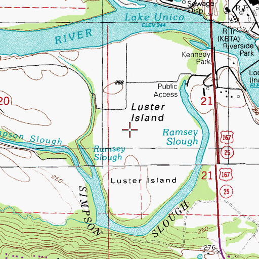 Topographic Map of Luster Island, AR