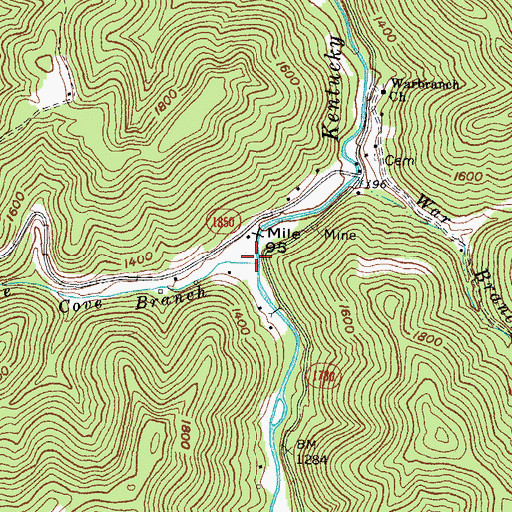 Topographic Map of Rye Cove Branch, KY
