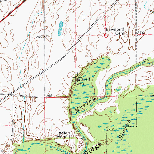 Topographic Map of Luttrell Cemetery, AR