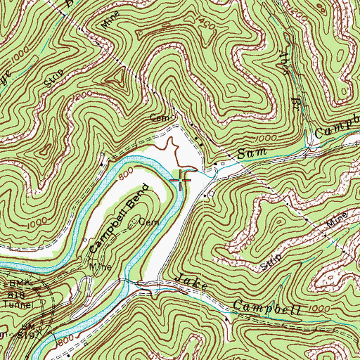 Topographic Map of Sam Campbell Branch, KY
