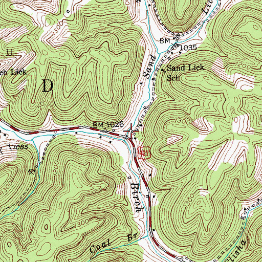 Topographic Map of Sand Lick Creek, KY
