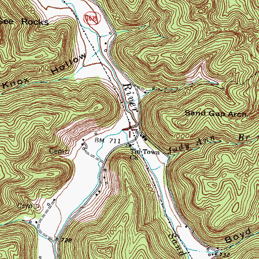 Topographic Map of Sand Lick Fork, KY