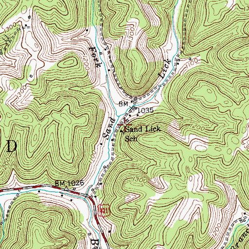 Topographic Map of Sand Lick School, KY
