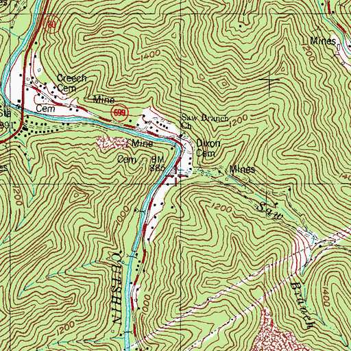 Topographic Map of Saw Branch, KY
