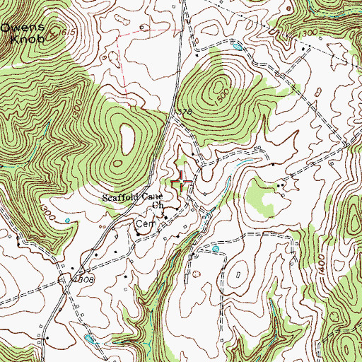 Topographic Map of Scaffold Cane Church, KY