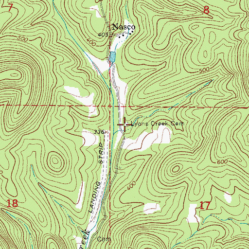 Topographic Map of Lyons Creek Cemetery, AR