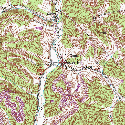 Topographic Map of Scoville, KY