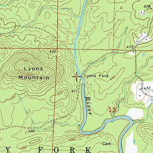Topographic Map of Lyons Ford, AR