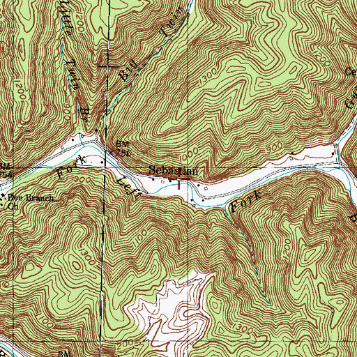 Topographic Map of Sebastian, KY