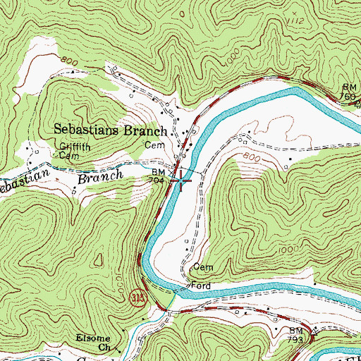 Topographic Map of Sebastian Branch, KY