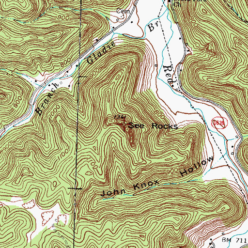 Topographic Map of See Rocks, KY