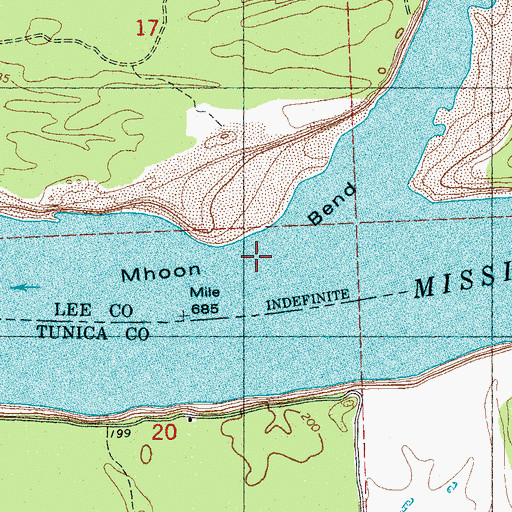 Topographic Map of Mhoon Bend, AR