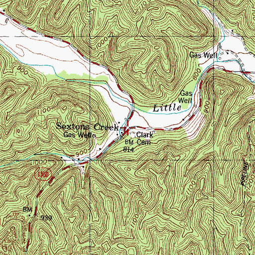 Topographic Map of Sextons Creek, KY