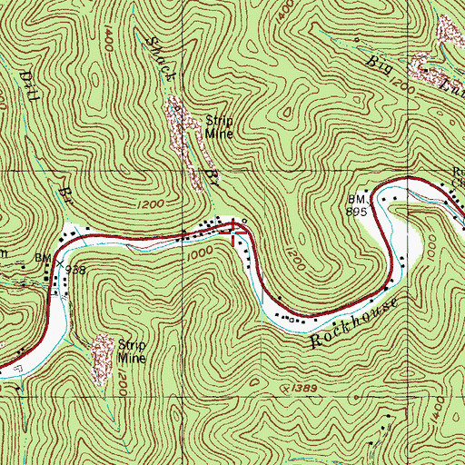 Topographic Map of Shack Branch, KY