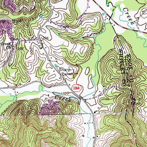 Topographic Map of Sharp Cemetery, KY