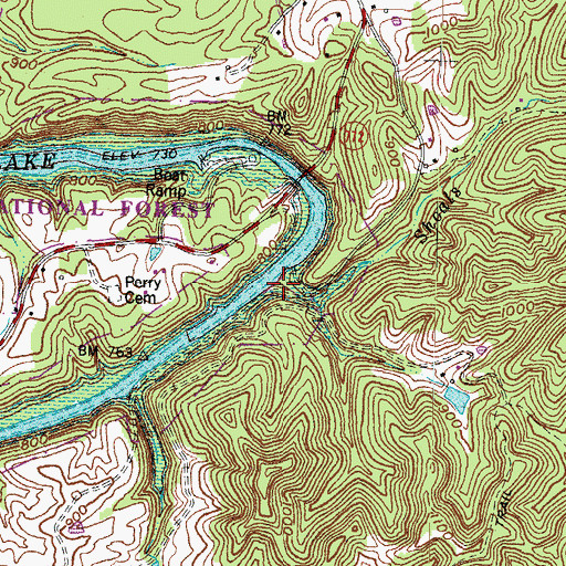 Topographic Map of Shoals Branch, KY