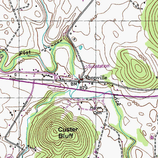 Topographic Map of Shopville, KY