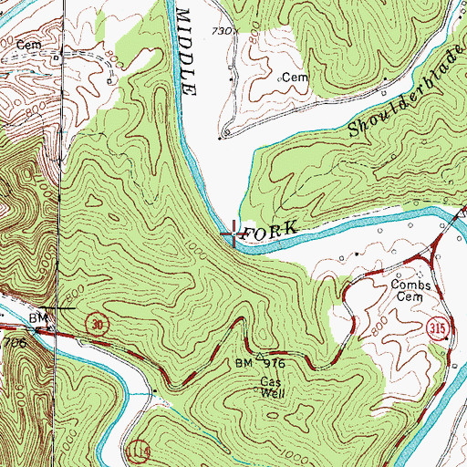 Topographic Map of Shoulderblade Creek, KY