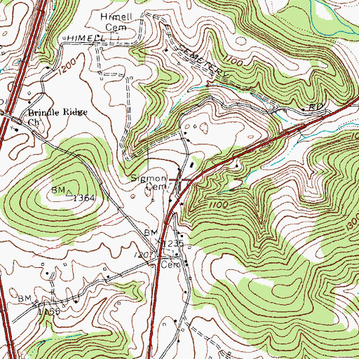 Topographic Map of Sigmon Cemetery, KY