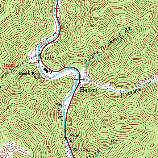 Topographic Map of Simms Branch, KY