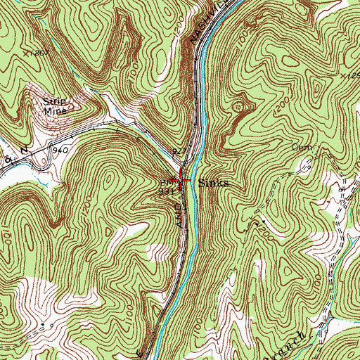 Topographic Map of Sinks, KY