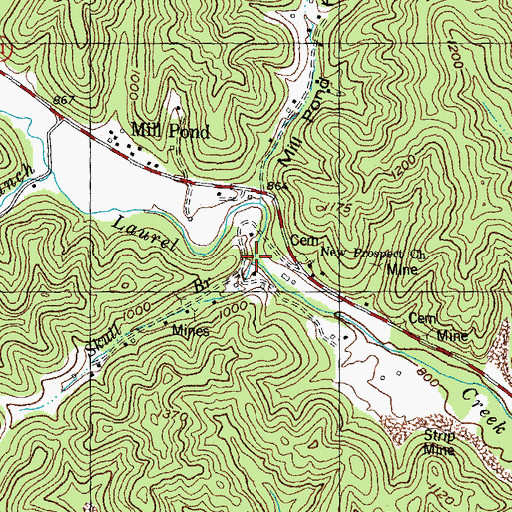 Topographic Map of Skull Branch, KY
