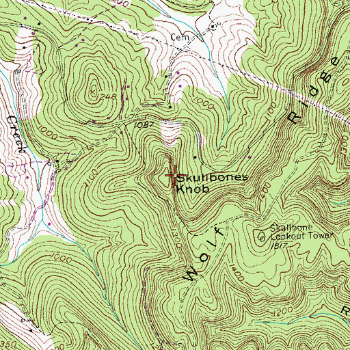 Topographic Map of Skullbones Knob, KY