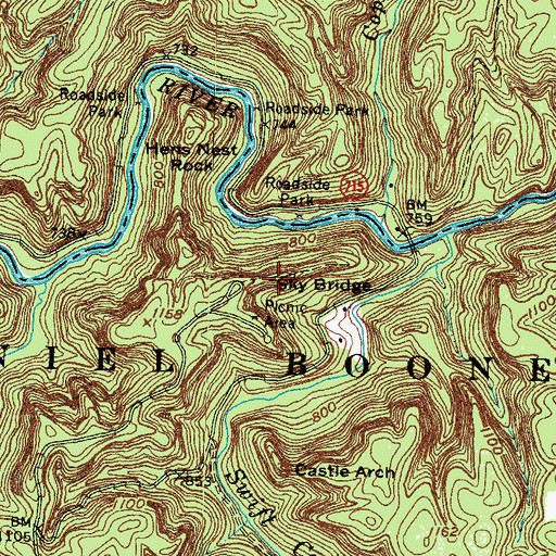 Topographic Map of Sky Bridge, KY