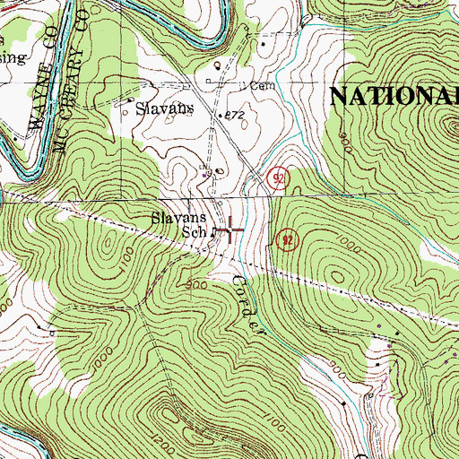 Topographic Map of Slavans School, KY