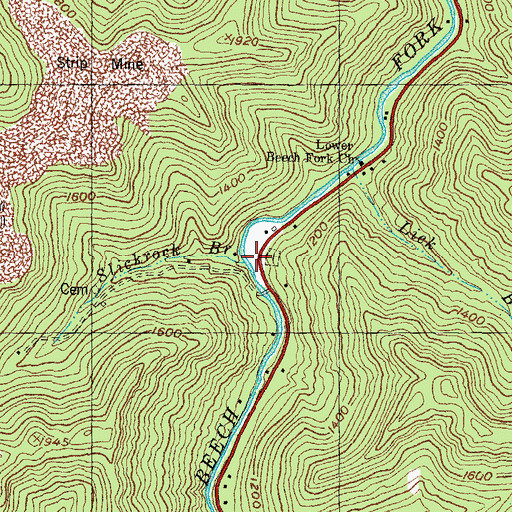 Topographic Map of Slickrock Branch, KY
