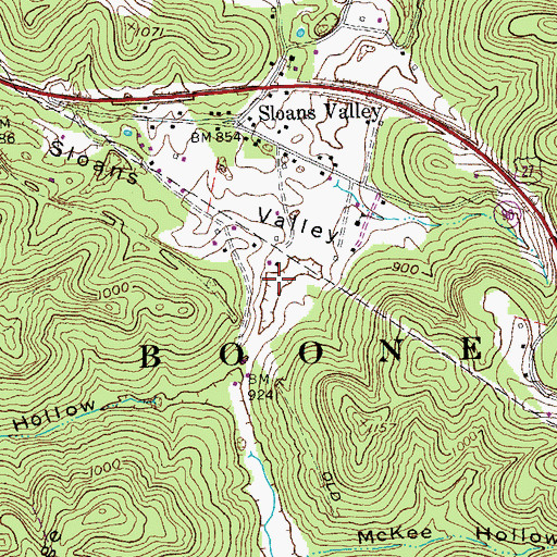 Topographic Map of Sloans Valley, KY