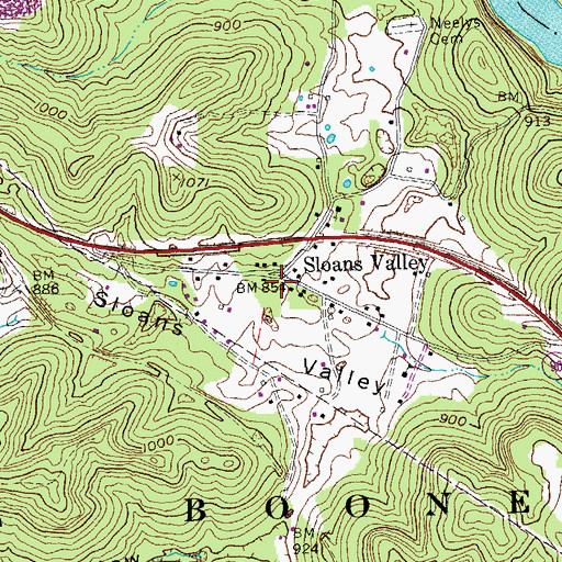 Topographic Map of Sloans Valley, KY