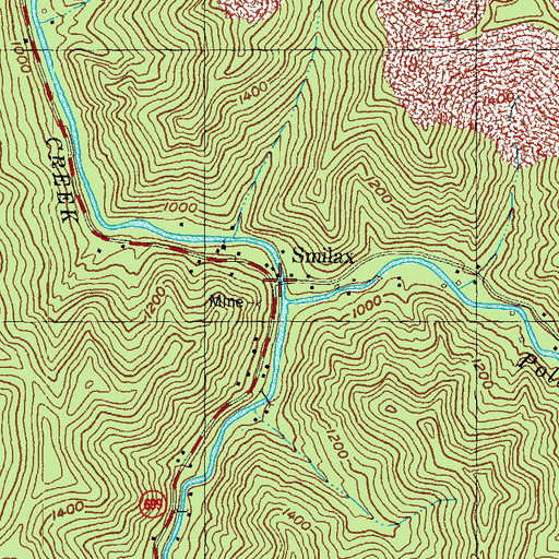 Topographic Map of Smilax, KY