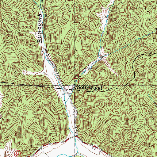 Topographic Map of Sourwood, KY