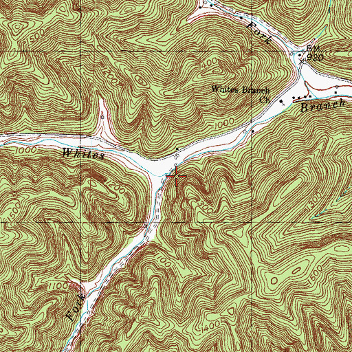 Topographic Map of South Fork Whites Branch, KY