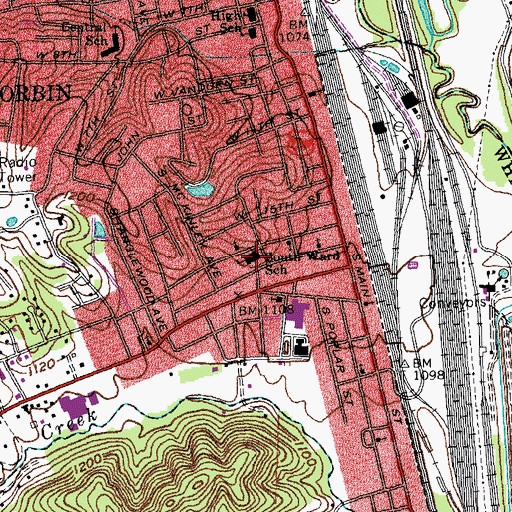 Topographic Map of South Ward School, KY