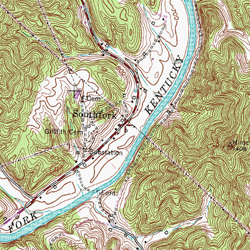 Topographic Map of Southfork, KY