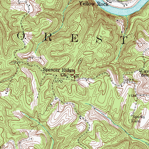 Topographic Map of Spencer Ridge Church, KY