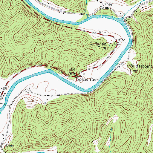 Topographic Map of Spicer Cemetery, KY